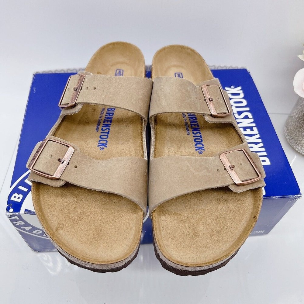 Birkenstock Soft Footbed Arizona Sandal Tabacco Leather EU 41 Mens US 8- 8.5 R - Picture 2 of 12